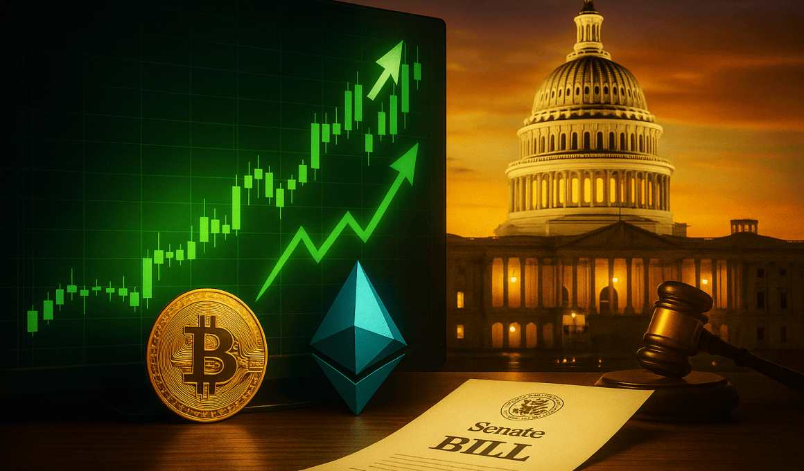 Bitcoin și Ethereum înregistrează creșteri majore după avansarea proiectului de lege în Senatul american